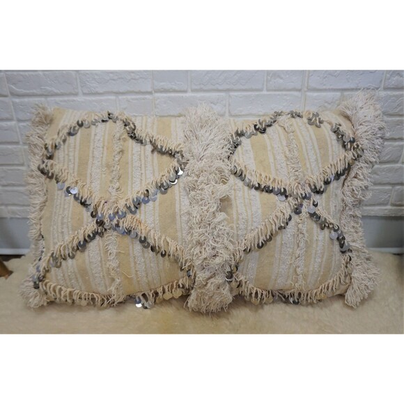 White Vintage Berber Handira Pillow Moroccan Wedding Blanket Cushion 03YS00223 - Picture 2 of 10